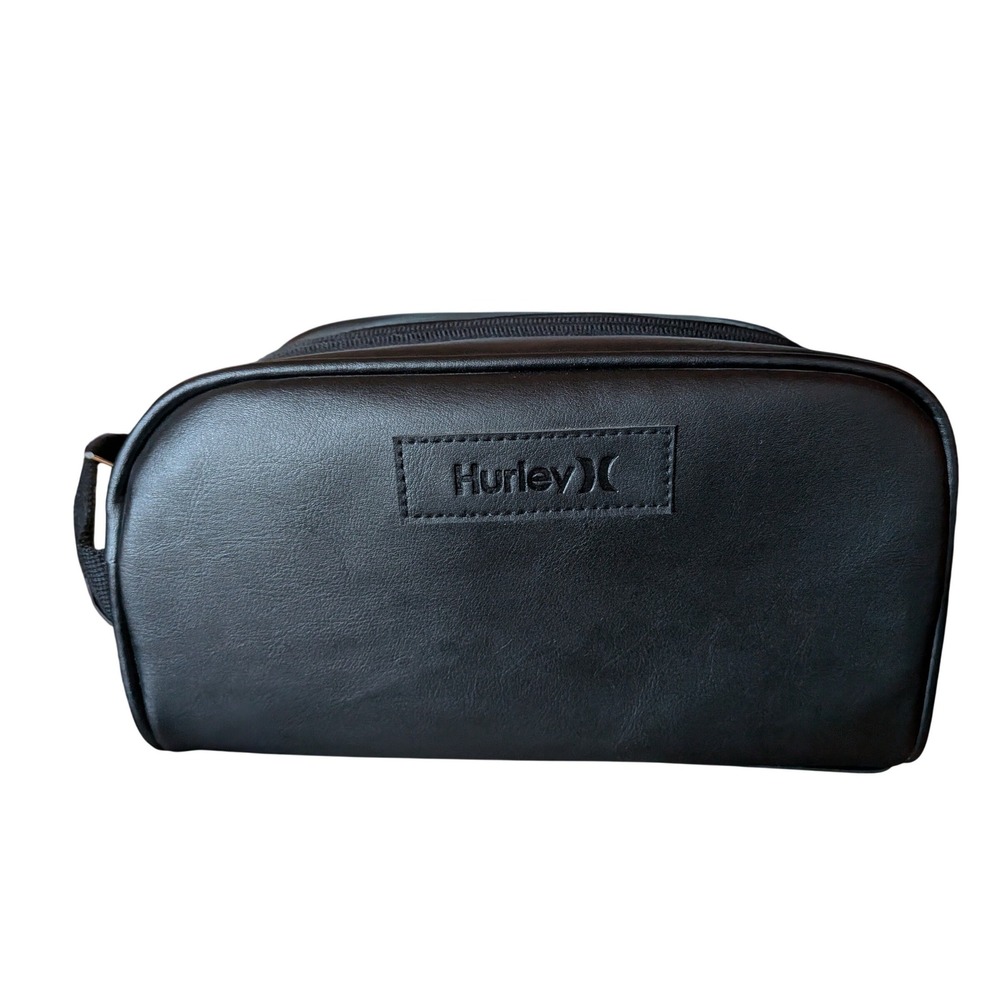 Hurley Mens Black‎ Faux Leather Toiletry Bag Dopp Kit Travel Case